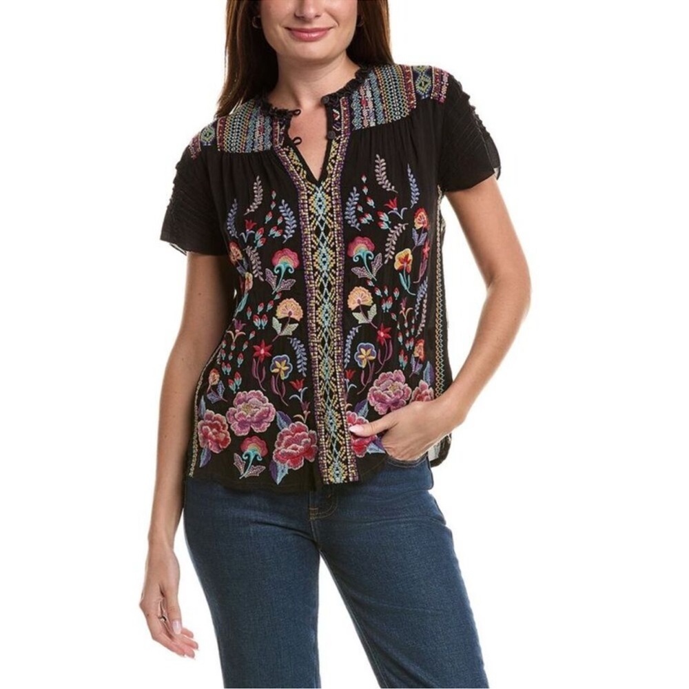 Johnny Was Womens Lafaret Blouse, Black Sz XL
